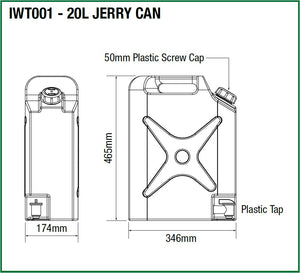 20L Plastic Jerry Can Water Tank - (350 X 170 X 460MM)