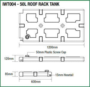 50L Roof Rack Water Tank - (1200 X 600 X 120MM*)