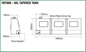 50L Tapered Water Tank - (1050 X 200 X 390MM*)